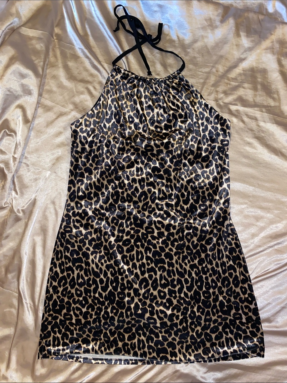 Black and Tan Leopard Halter Dress